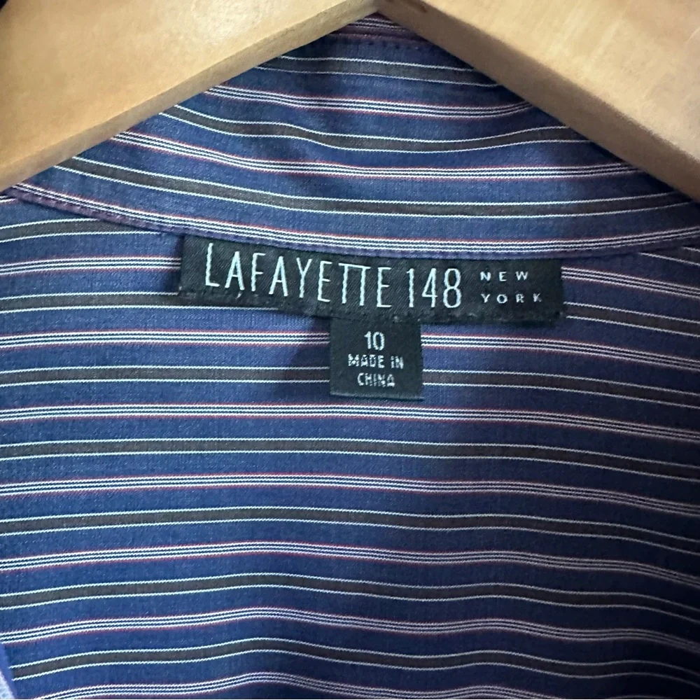 Lafayette 148‎ Women’s Button Down Shirt Blue and Red Pinstripes Open Top Sz 10 - Picture 14 of 15